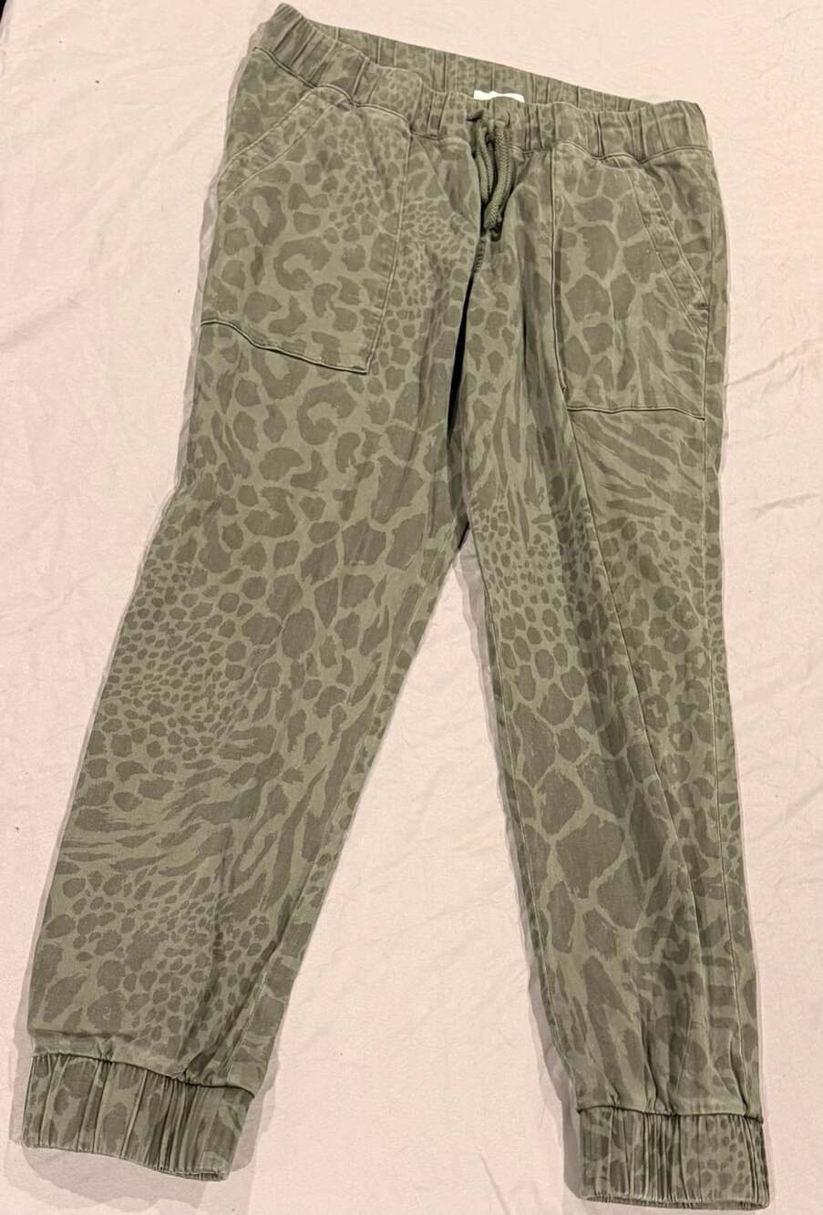 Bella Dahl Green Leopard Print Drawstring Jogger Pants Size M